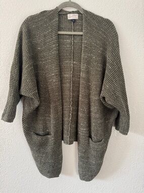 Caslon Olive Green Open-Front Cozy Knit Cardigan